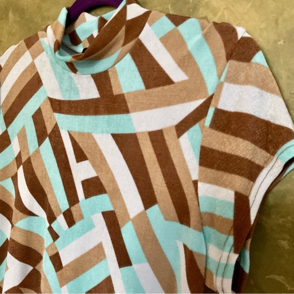 Vintage Y2K Marallis Geometric Slinky Stretchy Mock Neck Top - Picture 2 of 5